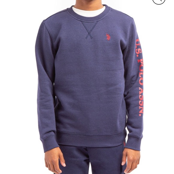 NEW U.S. Polo Assn. Boys Print Sleeve Fleece Crewneck Sweatshirt - Picture 1 of 6
